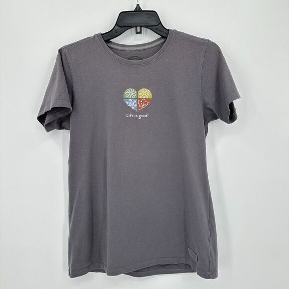 Life Is Good Shirt Womens S Gray Heart Four Season Positive Lifestyle Vibes Top‎ - Picture 1 of 8